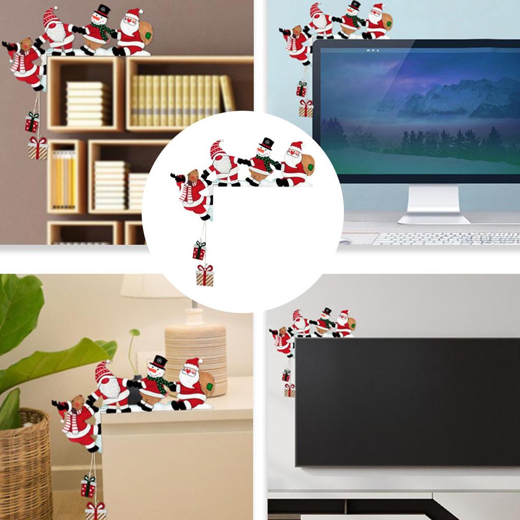 Wood Santa Christmas Door Corner Decor Christmas Door Frame Decor Snowman Reindeer Frame Sign Wooden Pendant Door Frame