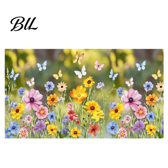 Bathroom Window Decal Spring Summer Flower Butterfly Cling Colorful Floral Sticker Scratch-resistant Removable Double-Sided Static Decals for