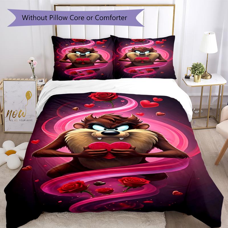 3pcs Taz Mania pattern bedding set duvet cover set includes duvet cover &pillowcases, perfect all season bedroom decoration & gift