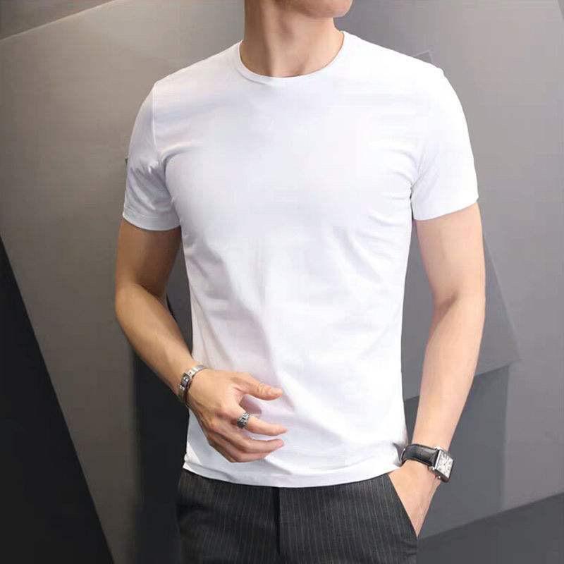 Men's Plus Size Korean Style Slim Fit Solid White Short-Sleeved T-Shirt