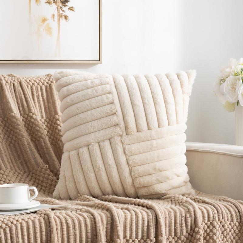 Rabbit Velvet Large Striped Pillow Cover Without Core Home Sofa Pillow Cover Rabbit Hair Quilted Bedside Cushion Cover