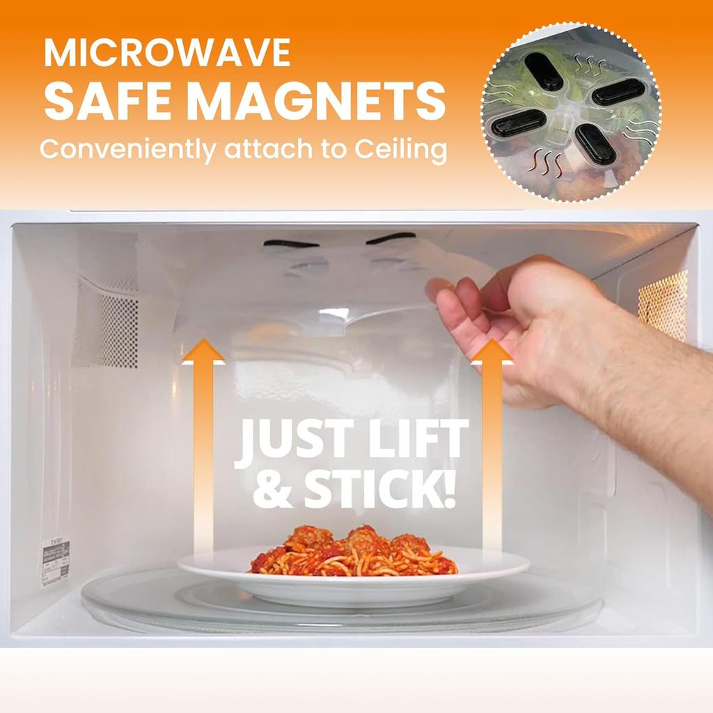 Magnetic Splatter Cover,12Inch Clear BPA-Free Food Lid, Vented Plate Guard with Steam Vents, Anti-Splash Microwave Lid, Dishwasher Safe, Space Saving