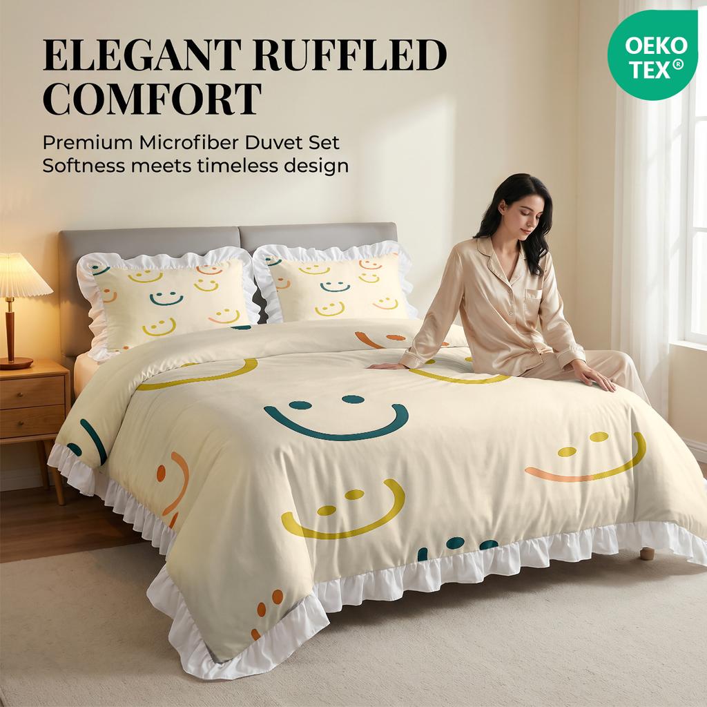 Small Fresh Lotus Leaf Lace Pink Quilt Set Washed Cotton Four Piece Set