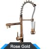 Rubinetto da Cucina Rozin Nero e Oro Rosa a Molla Estraibile Miscelatore Acqua Calda e Fredda Rubinetto a Cascata con Doppia Uscita Montaggio su Lavello