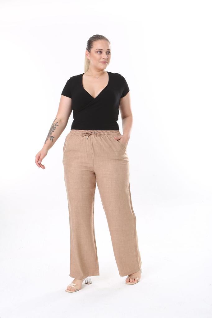 Women's Style Plus Size Pants Linen Comfortable Fit Elastic Waist Big Size Trousers