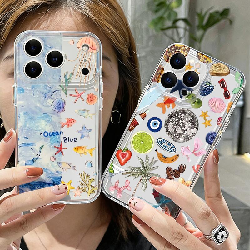 Octopus Starfish Pattern Case For iPhone 17 Pro Max Coque iPhone 16 15 14 13 Pro Max 11 Clear TPU Silicone Soft Cover