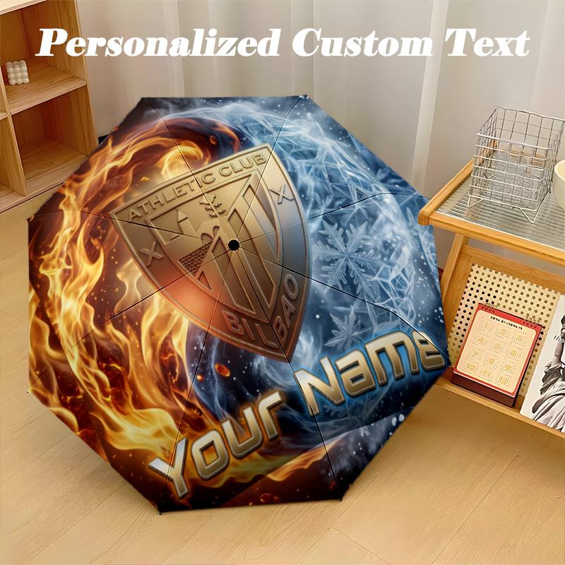 8 Rib Auto Folding Umbrella Athletic Bilbao Football Print Custom Name Text Portable Rain Gear