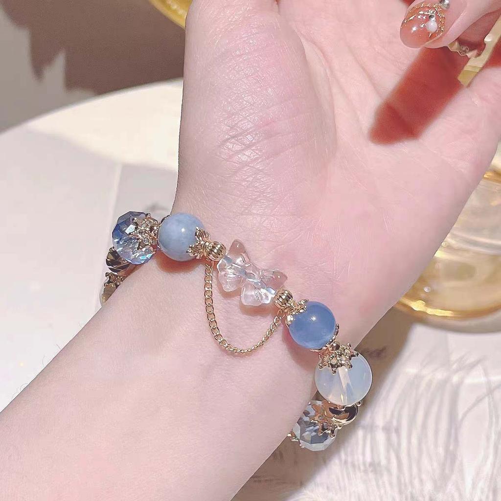 Retro court style fairy tale dream blue crystal bracelet niche design high luxury high-end sense beaded bracelet bracelet