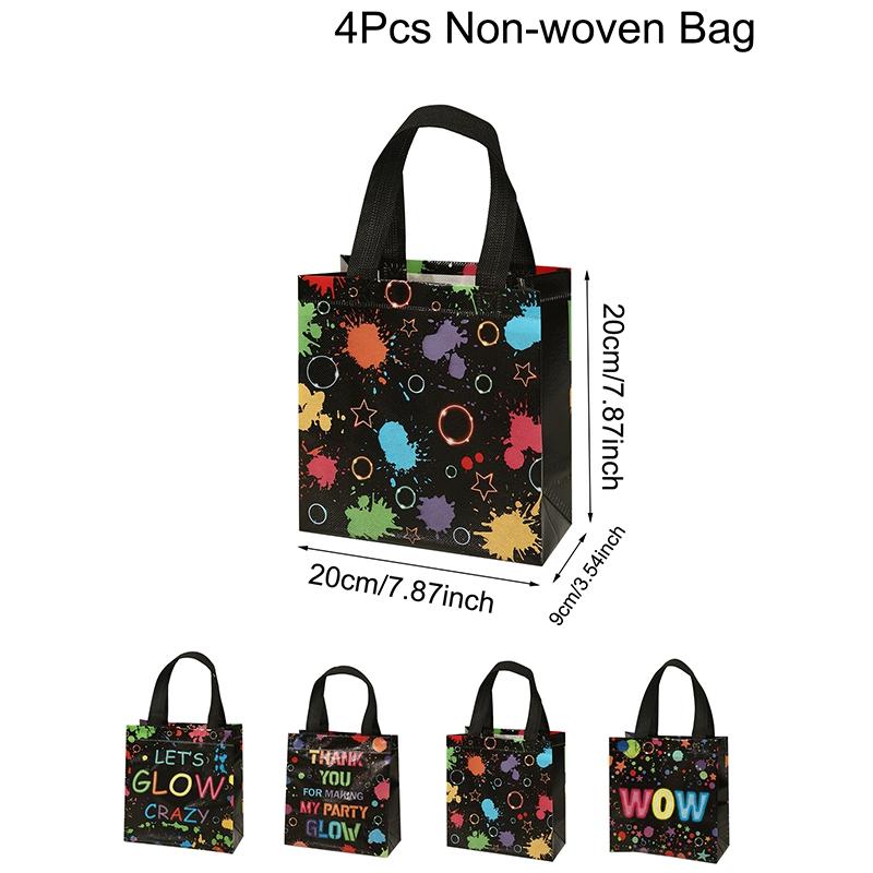 4pcs Glow Party Favor Bags Neon Glow Party Supplies No Woven Neon Birthday Party Gift Bags Goody Candy Bags Party Decoration 20x20x9cm
