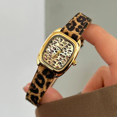 GEDI Woman Watch Elegant Wristwatches Ladies Watches Luxury Vintage Niche Leopard-Print Leather Strap Quartz Watches