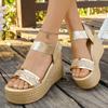 Goldene Glitzer Plateau Sandalen Damen Sommer Elastisches Band Hoher Keilabsatz Sandalen Damen Outdoor Hausschuhe