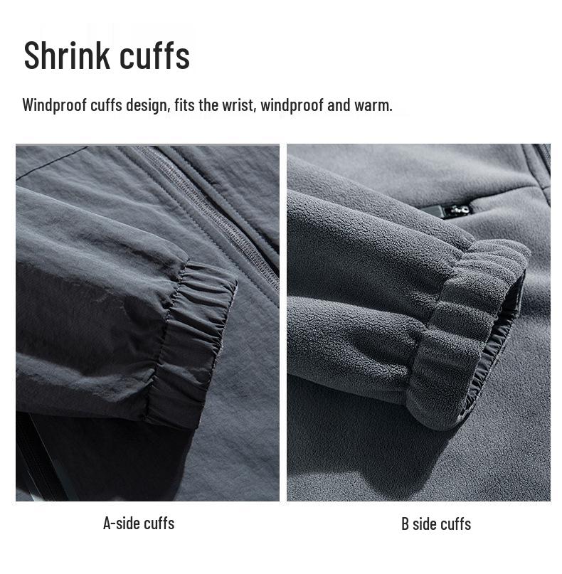 Autumn 2025 Men's Double-Sided Nylon Stand Collar Jacket - Loose Fit with Plush Lining for Middle-aged and Elderly