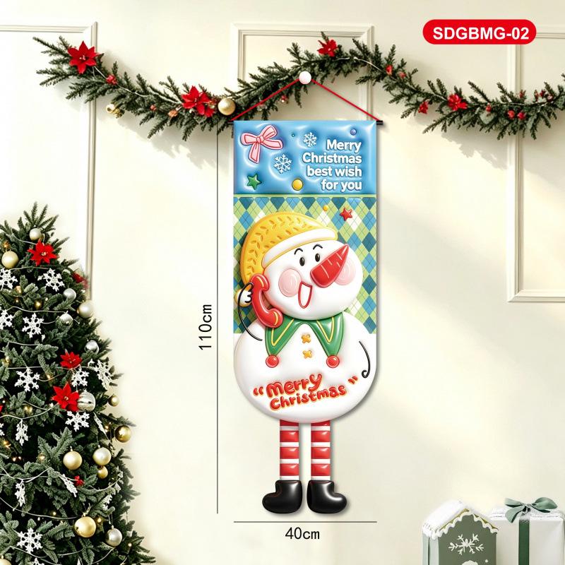 Santa Snowman Door Curtain: Christmas Eve Hanging Couplets for Festive Decoration