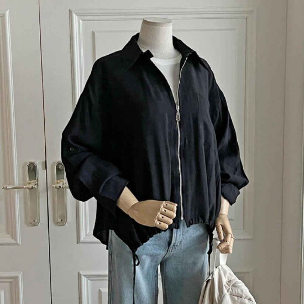 Shop Women Collar Neck Roll Up Windbreaker Jacket Black Dgb Wjp 3642