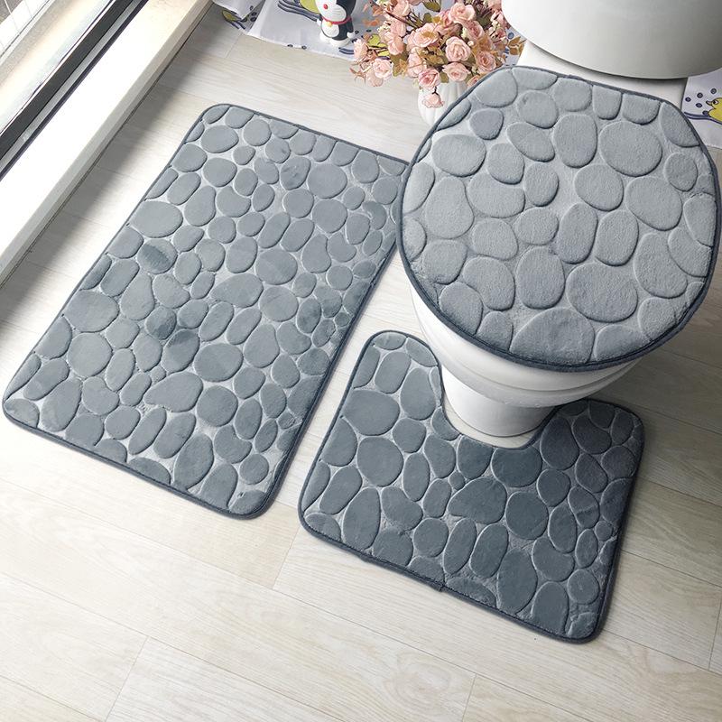 3PCS Home Bathroom Bath Mat Set Toilet Mat Non-slip Bath Mat Bathroom Carpet Shower Carpet Set Toilet Cover Floor Mat