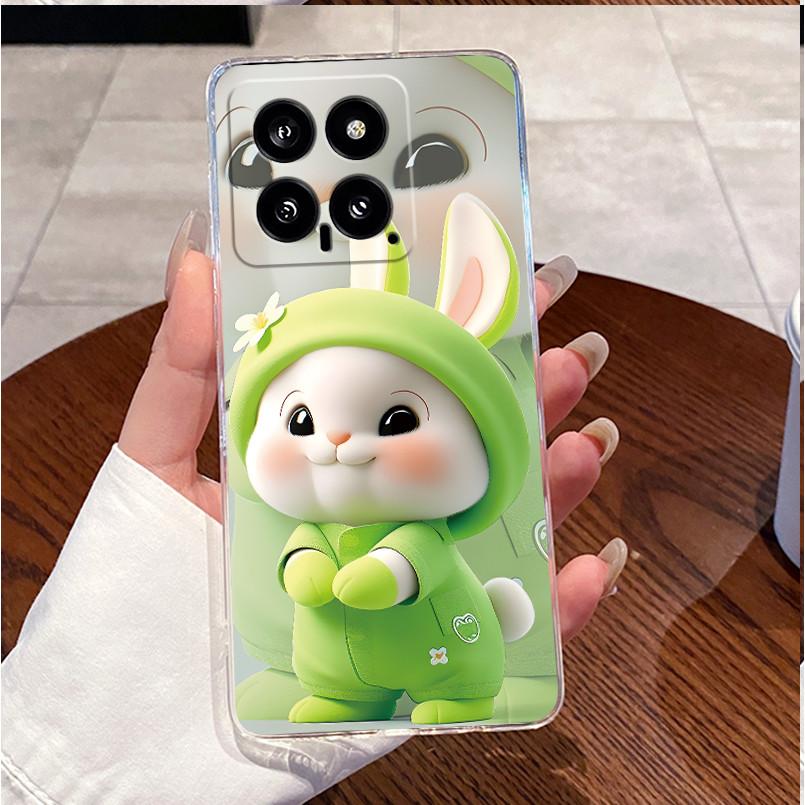 For Xiaomi Mi 14 / 14 Pro Clear Case Luxury Cute Love Rabbit Funny Ultra Slim TPU Silicone Soft Back Cover For Mi14 14Pro Casing