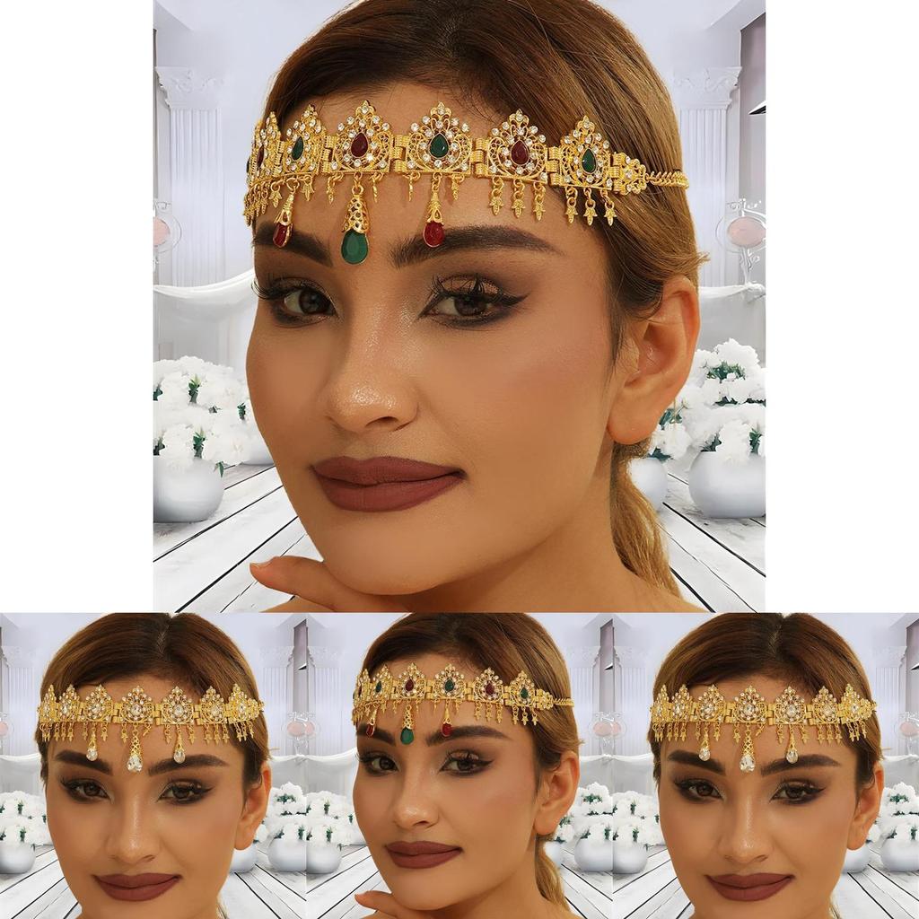 Bridal Hair Accessory With Gold Alloy Simulation Crystal Dangle Head Chain For Wedding And Formal Events