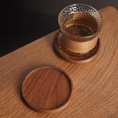 Round Walnut Wood Coaster Japanese Style Drink Coaster Table Mat Tea Coffee Cup Coaster Pad Wooden Coasters for Glasses Placemat