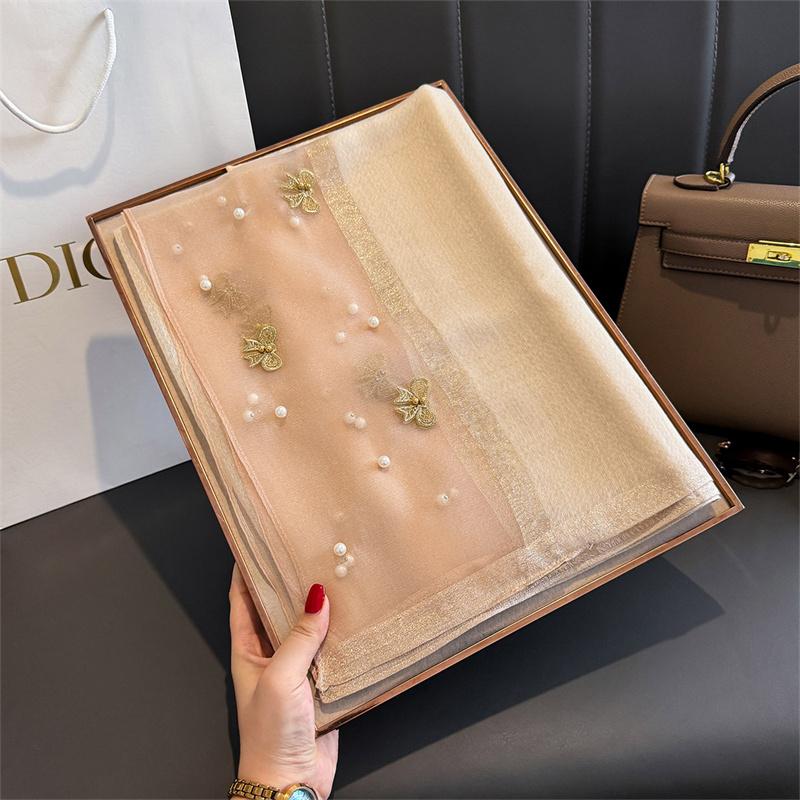 Floral Embroidery Silk Wool Scarf Luxury Women Hijab Female Foulard Pashmina Long Beach Stoles Shawl Wrap Scarves Bandana