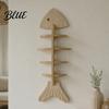 Small Apartment Space Saving Shelf Fish Bone Storage Rack Wood Wall Mounted Floating Shelf Ocean Style Entryway Decorative Art Display for
