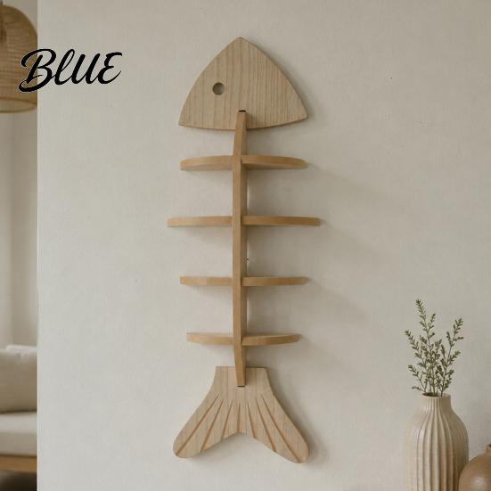 Small Apartment Space Saving Shelf Fish Bone Storage Rack Wood Wall Mounted Floating Shelf Ocean Style Entryway Decorative Art Display for