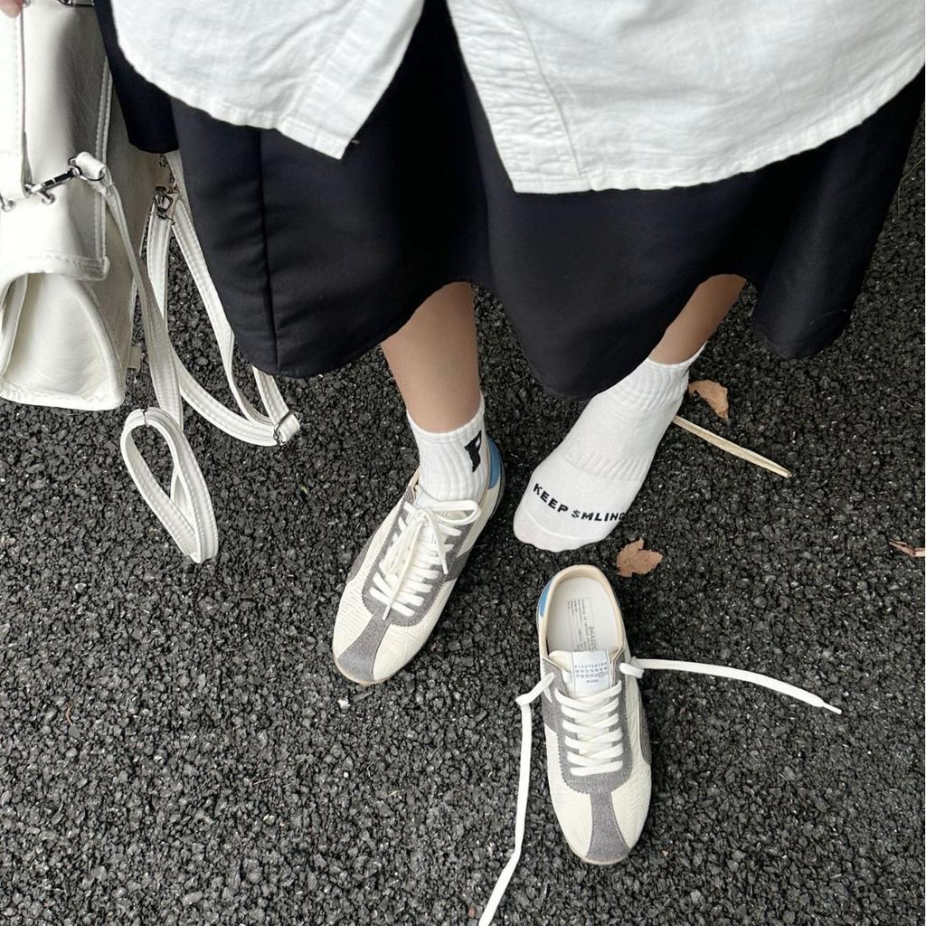 Cowhide Version~ Retro Leather German Training Shoes Women's New Color Matching Soft-soled Versatile Casual Sports Shoes Flat-soled Forrest Gump Shoes