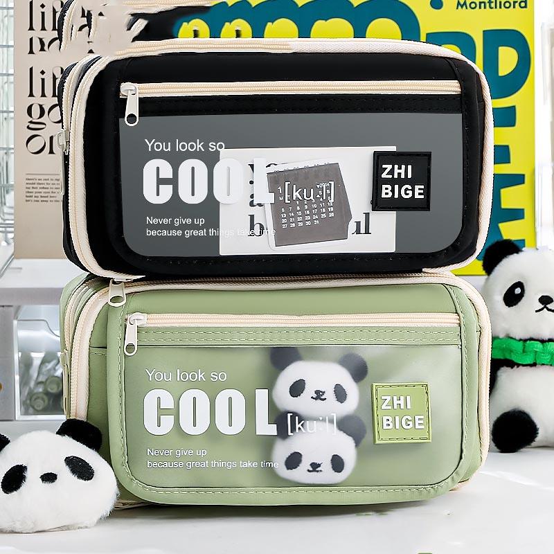 Large Capacity Nine-layer Flip Panda Pen Bag, Student Pencil Case Stationery Case
