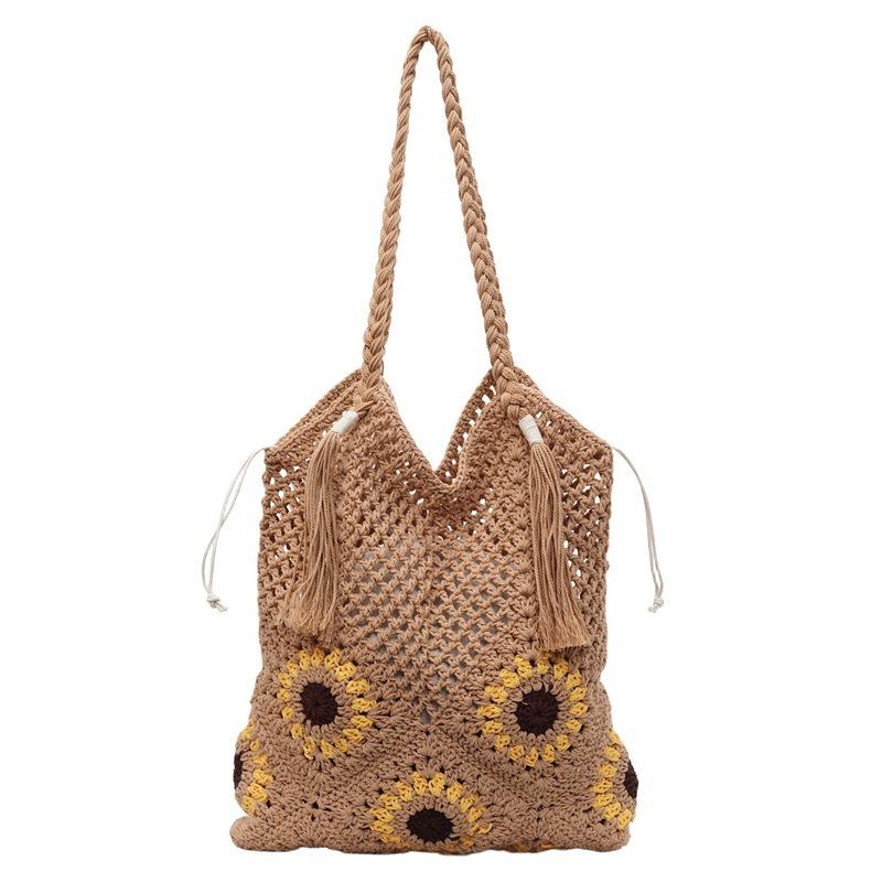 Handwoven Bag Women's New Lazy Wind Leisure Vacation Shoulder Bag Large Capacity Commuter Tote Bag