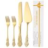 Stainless Steel Cake Cutting Set, Elegant Gold Cake Cutter and Cake Server with Small Forks, Use for Home, Anniversary, Birthday, Wedding, Party