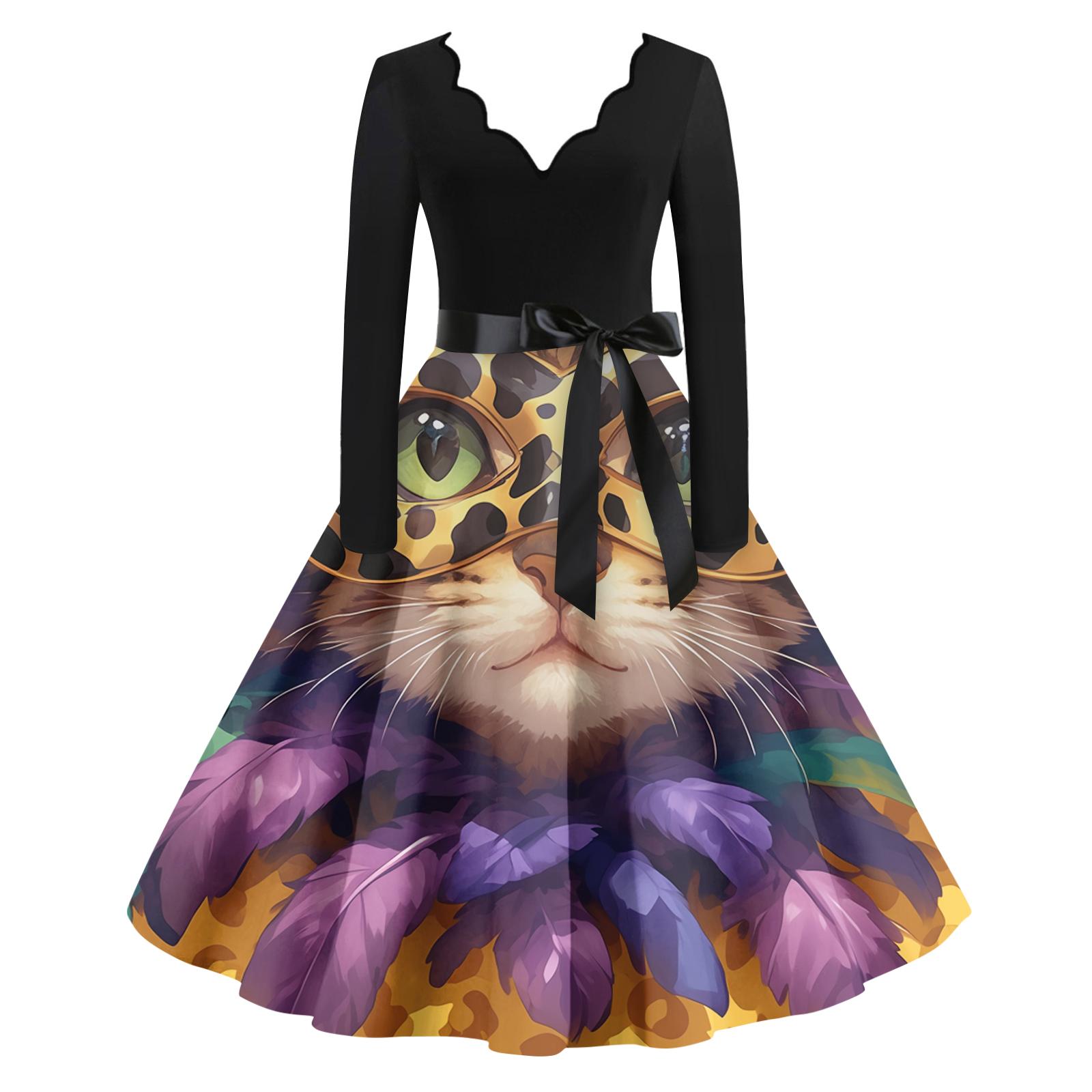 

Women s Casual Fashion V Neck Long Sleeve Printed Vintage Long Dress XL