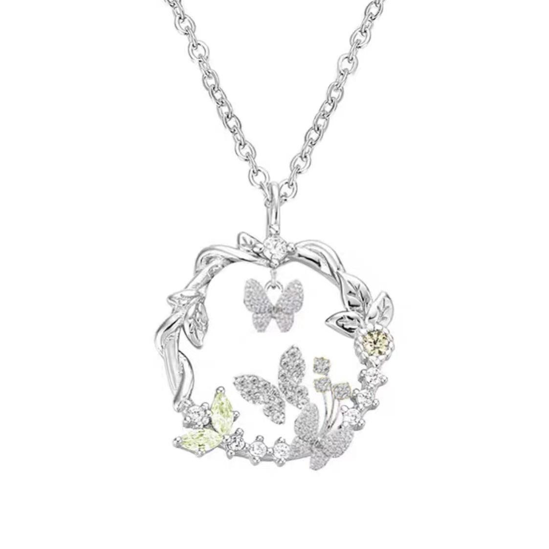 

Christmas love pink butterfly necklace women s light luxury niche design sense spring butterfly dream collarbone chain 2025 new model