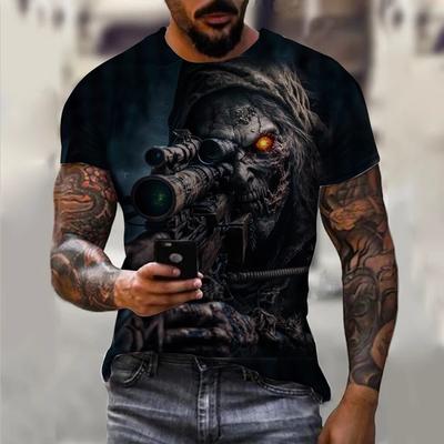 Vintage Skeleton Soldier 3d Print Men's T-shirt Summer  Casual Crew Neck Short Sleeve Tee Fashion Oversized Tops TShirts for Men