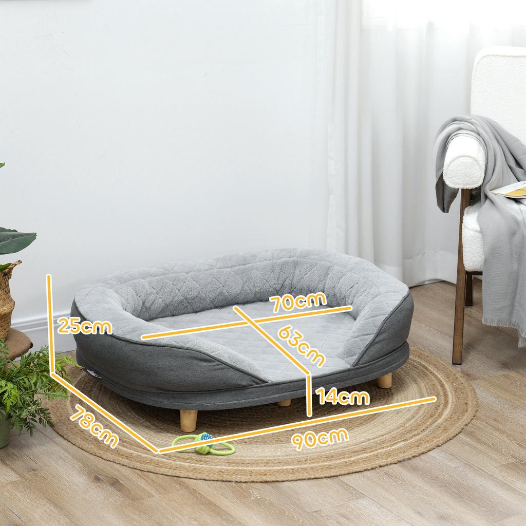 Dog Bed for Dogs Up to 25 kg, Removable Cover, Non-Slip Feet, 90 x 78 x 25 cm, Gray