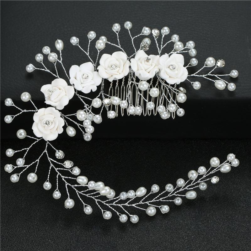 1Pcs Hair Accessories Made Hair Color Pearl Wedding Hair Combs For Bridal Flower Headpiece Women Hair Ornaments Jewelry