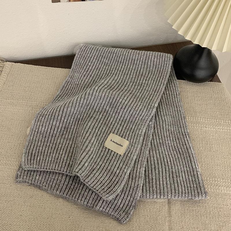 Solid color knitted scarf women's autumn and winter season Korean version of round neck student wool versatile warm thick scarf couple tide
