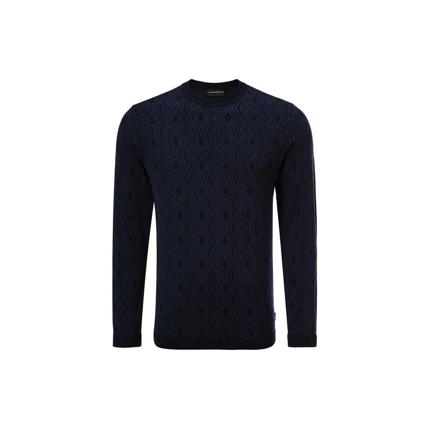 Emporio Armani Wave Pattern Crew Neck Pullover Sweater Men sweater Blue 3H1MTD-1MD3Z-F950 S