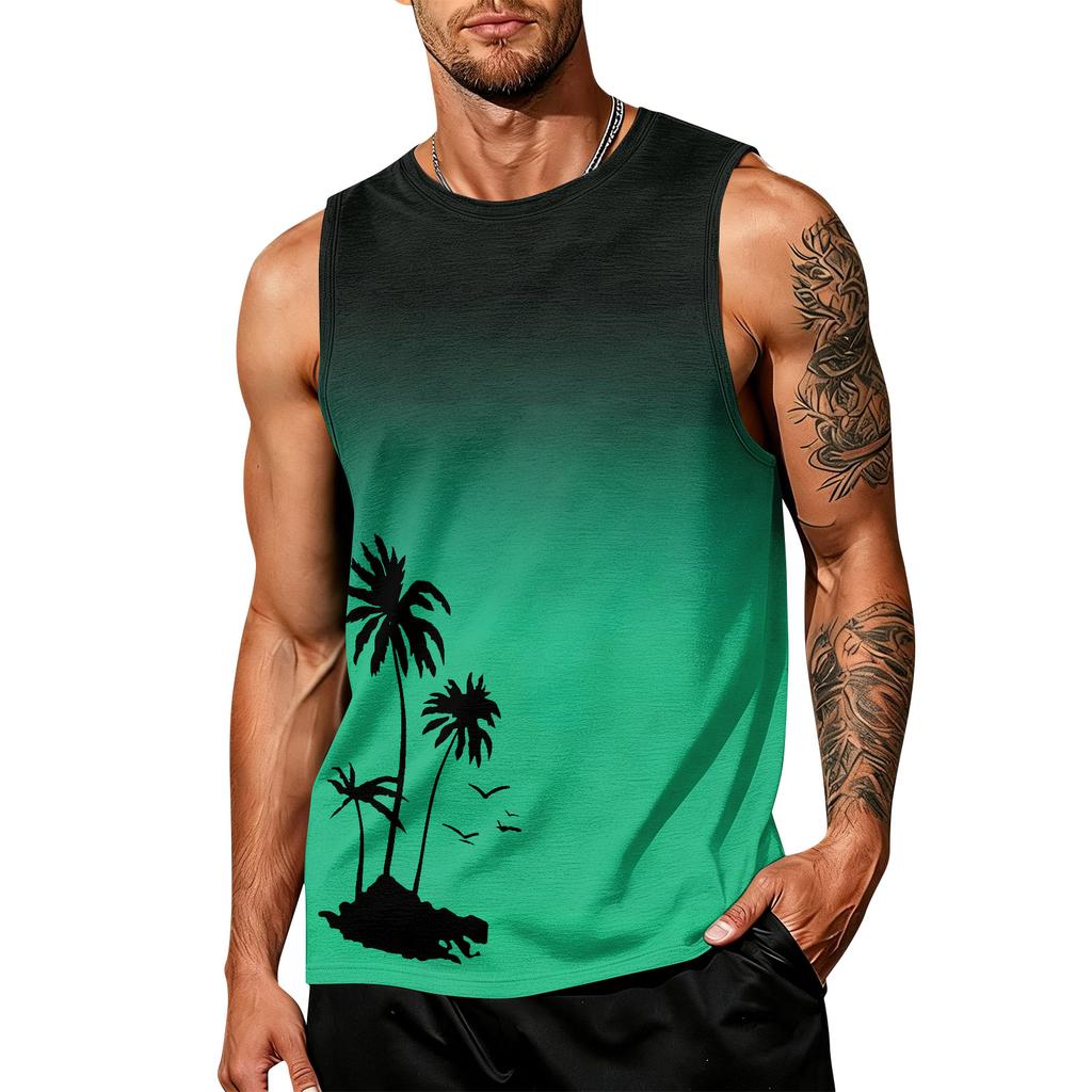 Men's Sleeveless Tank Top Casual Summer Muscle Shirt Hawaiian Print Lightweight Athletic Vest for Outdoor Sports Gym Workout