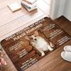 Corgi Thema Lustige Hausregeln Wohnzimmer Fußmatte Teppich Holztextur Niedliches Corgi Muster Humorvoller Besucherhinweis Heimdekor