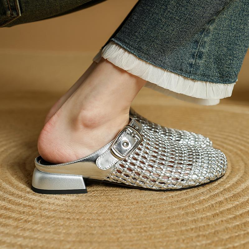 Fashion 2025 Summer Fashion Mueller Slippers Woman Low Heel Soft Bottom Casual Shoes Breathable Mesh Shoes Woman Fashion Braided Shoes