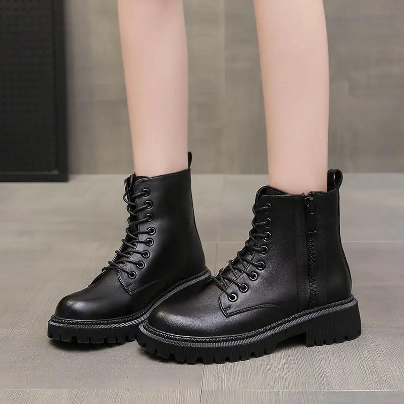 

Женские ботинки на платформе, ботильоны, осенне-зимняя обувь, натуральная кожа, мотоциклетные ботинки, панк-обувь, женские ботильоны, ботильоны женские 35