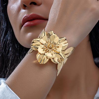 DIEZI Bracelets Manchette Joncs Personnalisés Punk Fleur Feuilles Pour Femmes Vintage Couleur Or Métal Jonc Punk Nouveau Cadeau Bijoux