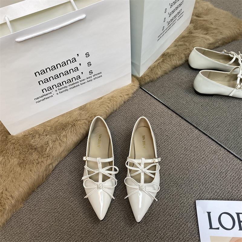 XINZHOU French Temperament Pointed Bow Single Shoes Women's 2025 New Spring Red Flat Mary Jane Shoes