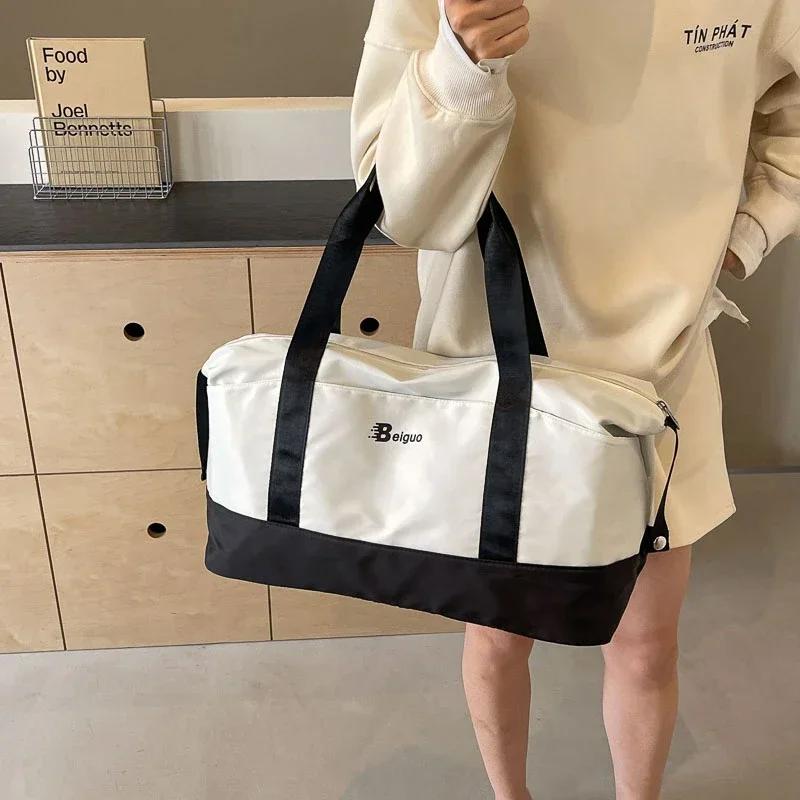 Bolsas de viagem dobráveis com zíper de grande capacidade para mulheres, bolsas concisas e doces, bolsas grandes e multifuncionais da moda