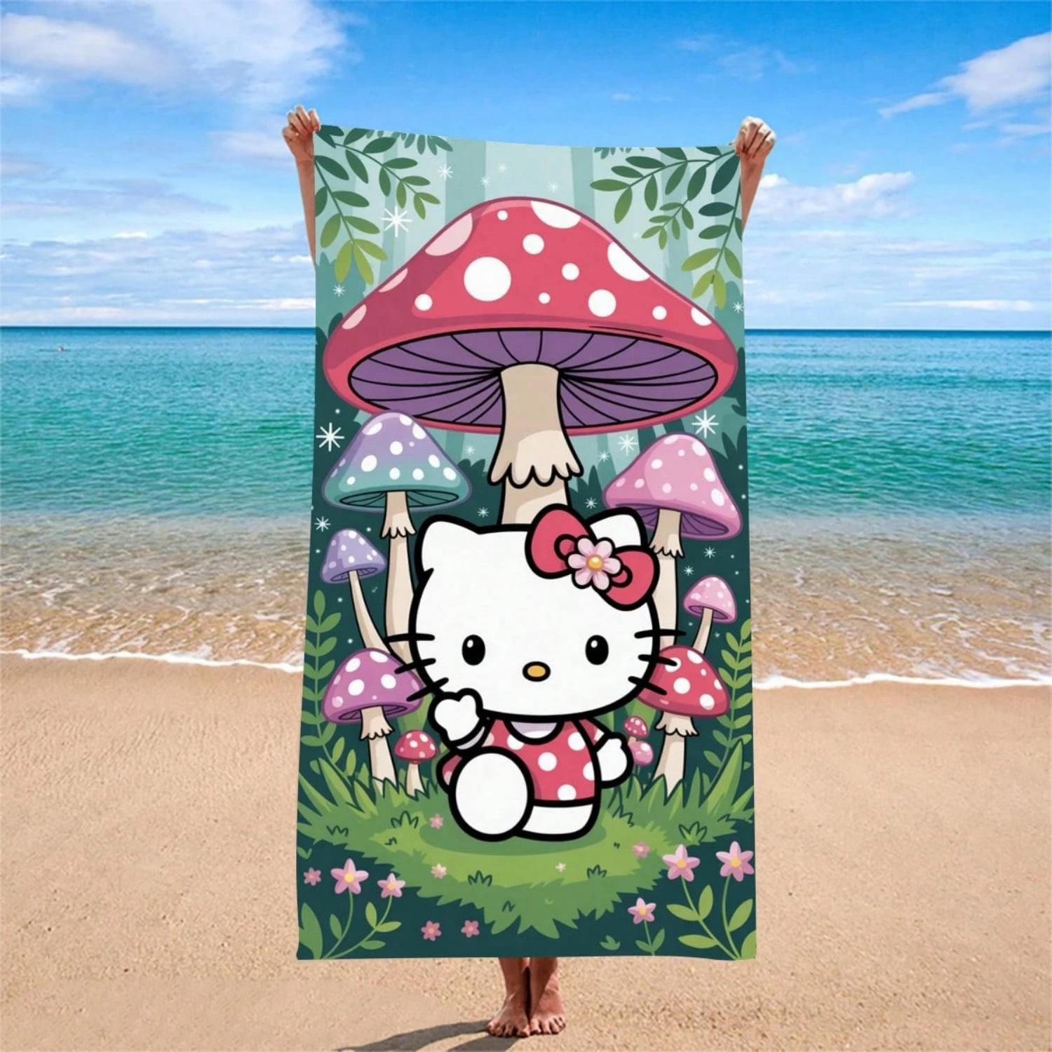 

1pc Super Soft Microfiber Absorbent Quick Dry,Hello Kitty, Kuromi Cartoon Character Printed Beach Towel, Suitable For Beach, Yog W40*H60(CM)