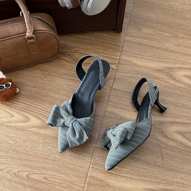 Fashion Bow Heeled Sandals Women Pointed Toe Elegant ShoesDesigner Woman Slippers 2025 Summer Pumps Dress New Party Mujer De Zapatillas