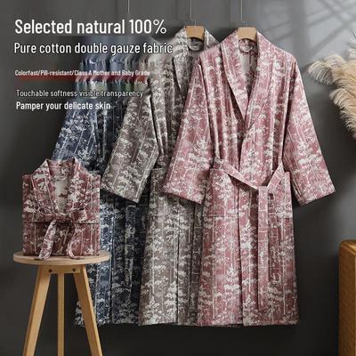 Pure Cotton Jacquard Bathrobe: Absorbent, Quick-Drying Yukata for Couples - Class A Spring/Autumn Loungewear