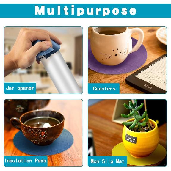 6Pcs Rubber Jar Gripper Pads, Multi-purpose Jar Opener Grippers, Bottle Lid Openers Round Kitchen Coasters for Elderly Children Women Weak Hands