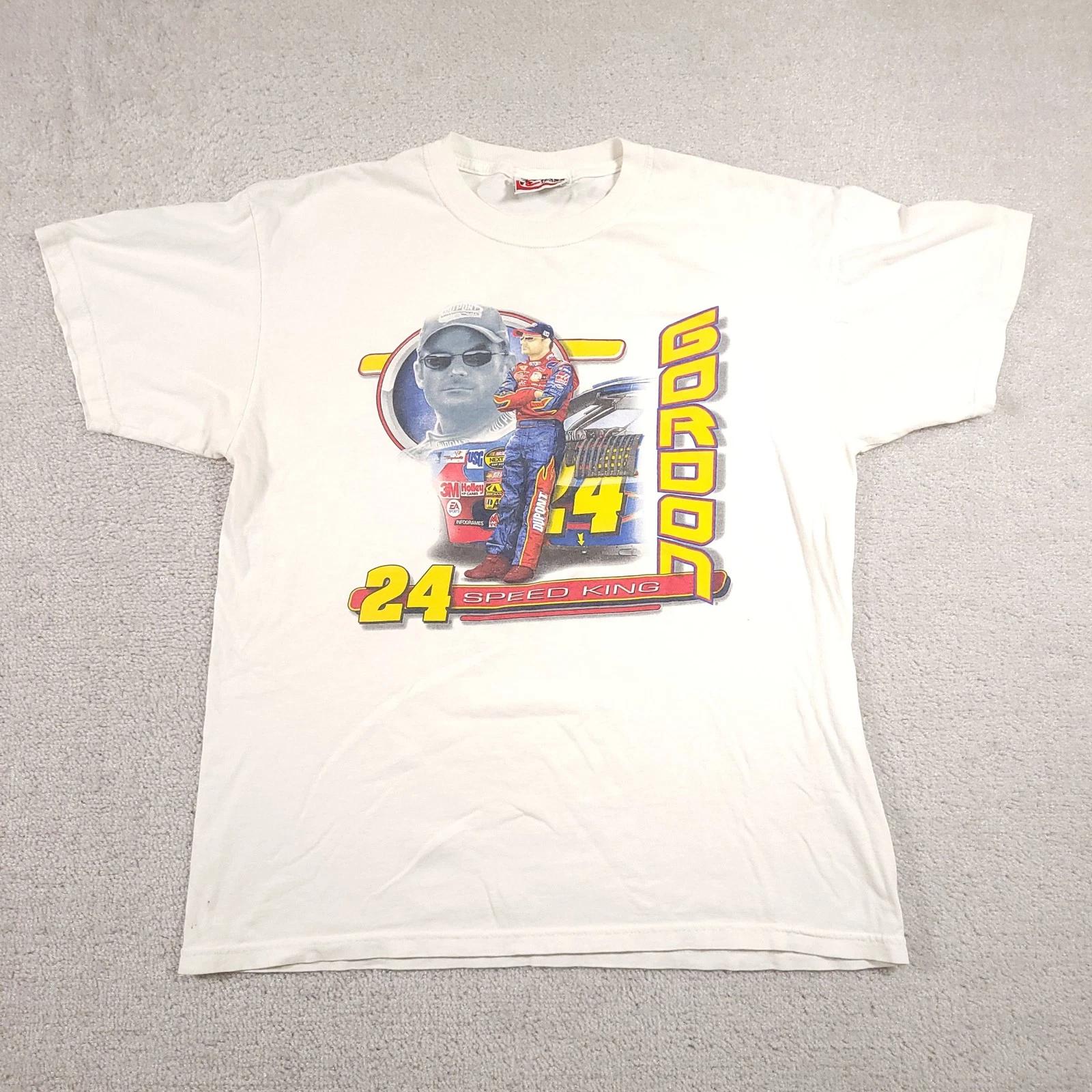 

Vintage Jeff Gordon Shirt Mens Large White NASCAR Racing 24 DuPont Chase 90s Tee 160