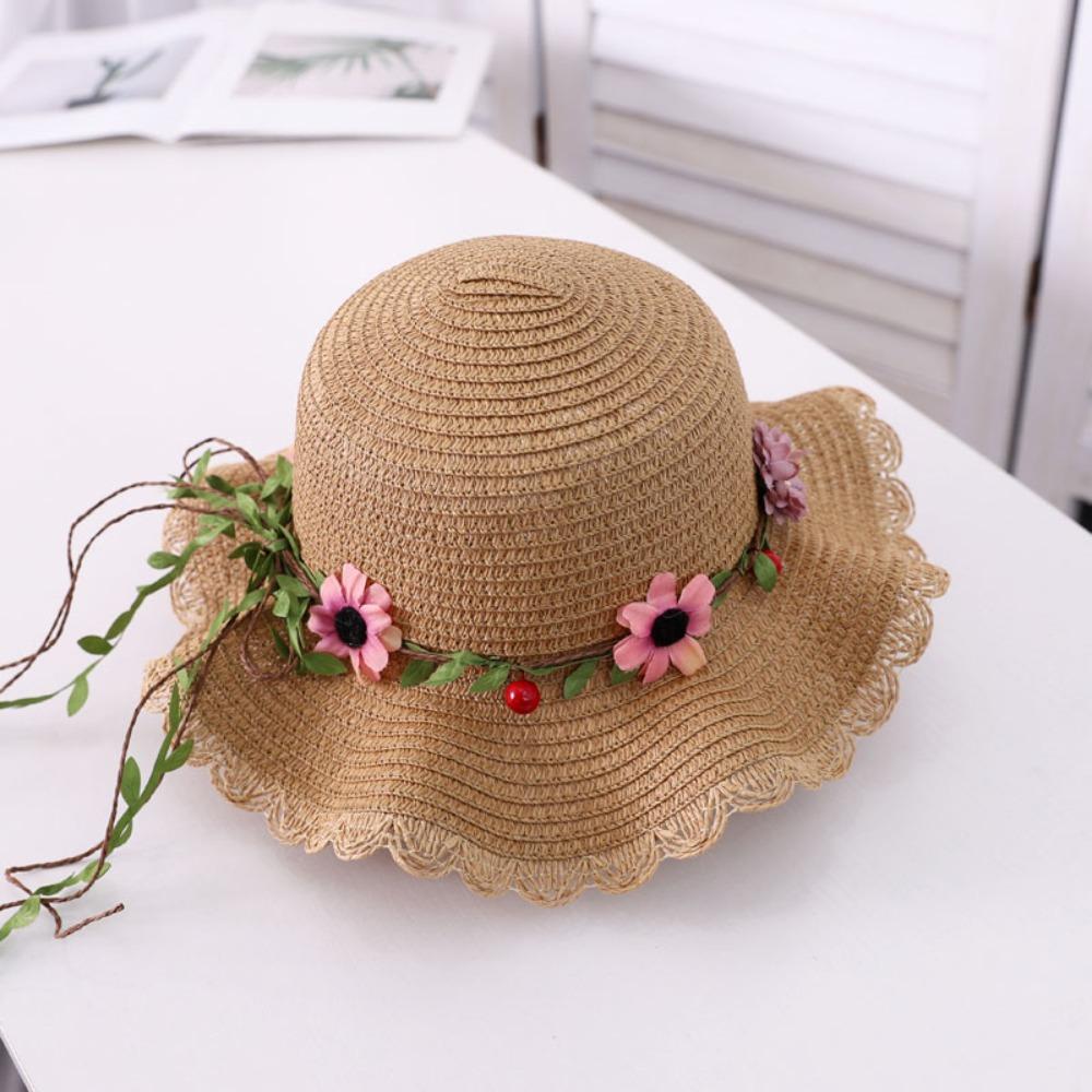 Wide Brim Beachside Sun Hat Sunscreen Summer Beach Hat Casual Flower Lafite Straw Hat  Ladies/Girls
