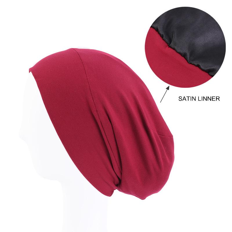 Modal Cotton Wide-brimmed Pullover Cap, Hair Care Cap, Lined Satin Chemotherapy Cap, Nightcap, Hair Loss Hat